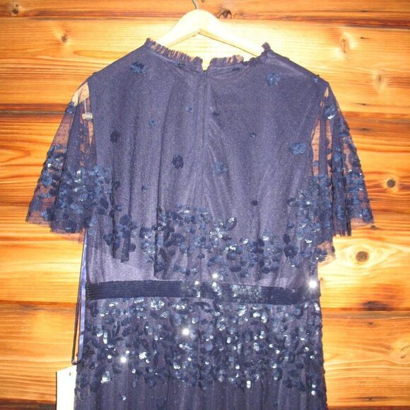 MAC DUGGAL 9192 Sequined High Neck Flutter Sleeve A Line Gown Blue 12 - Picture 12 of 15